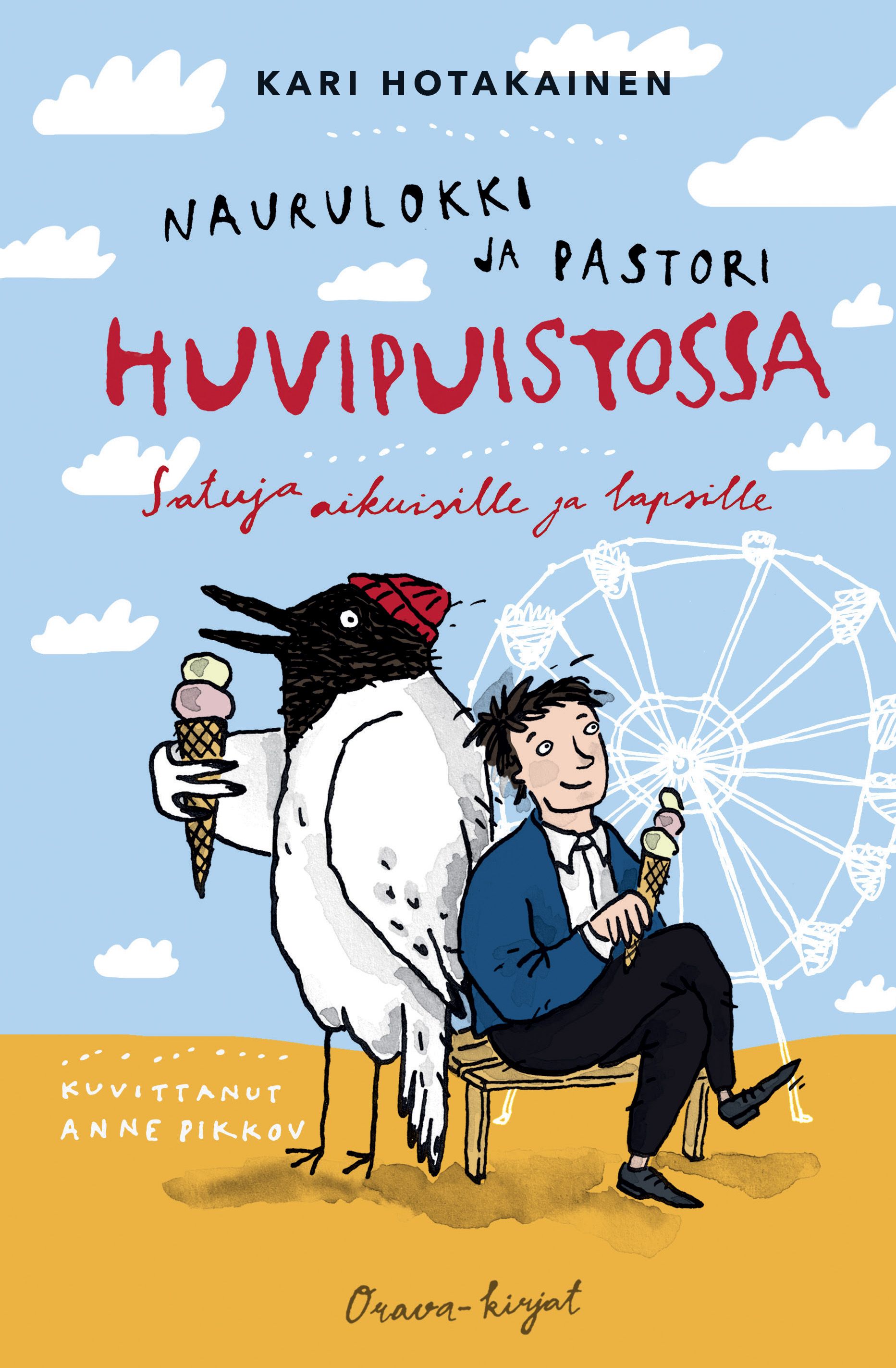 Naurulokki ja pastori huvipuistossa